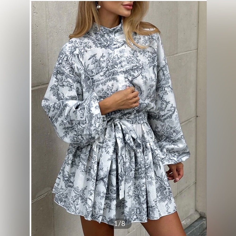 NWT COMMENSE Ink Painting Print Tie Up Dress White/Black Size M